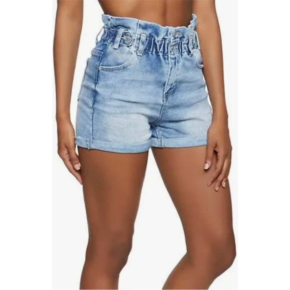 Almost Famous‎ Denim Paper Bag Waist Shorts Ladies Blue Casual XL NWT